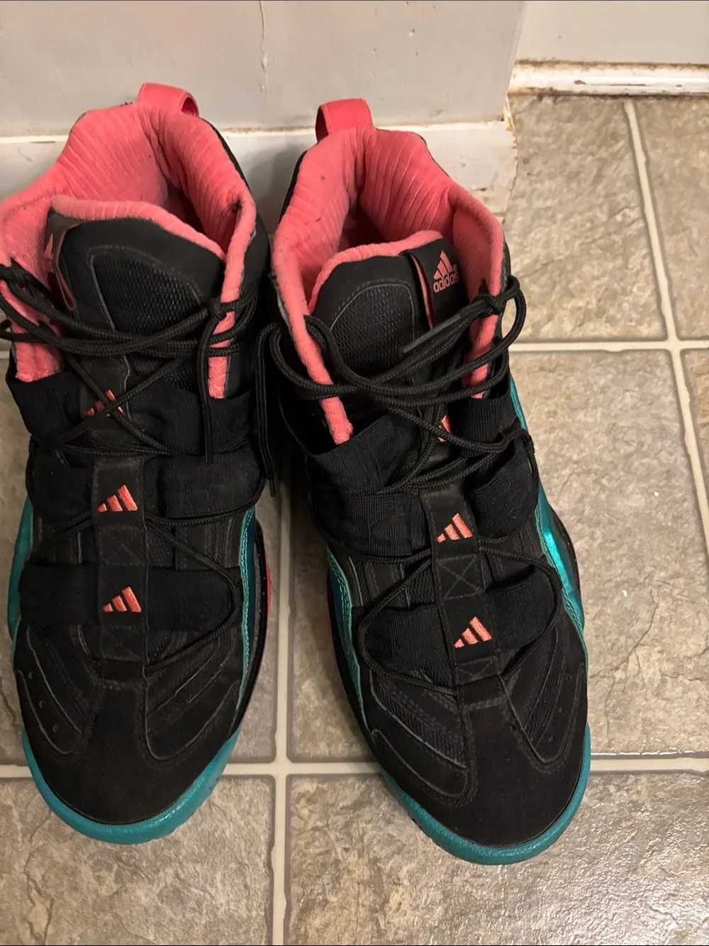 adidas Black Teal Pink High-Top Sneakers